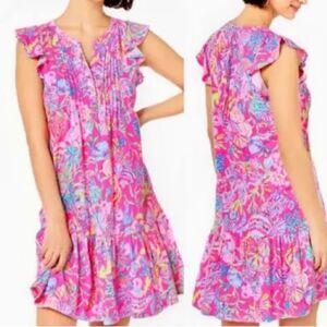 Lilly pulitzer Dress‎ womens Sz small Golda flutter sleeve mini floral pink isle